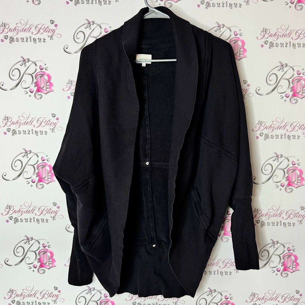 Wilfred Black Cardigan Sweater with Ribbed Details open front studs studded